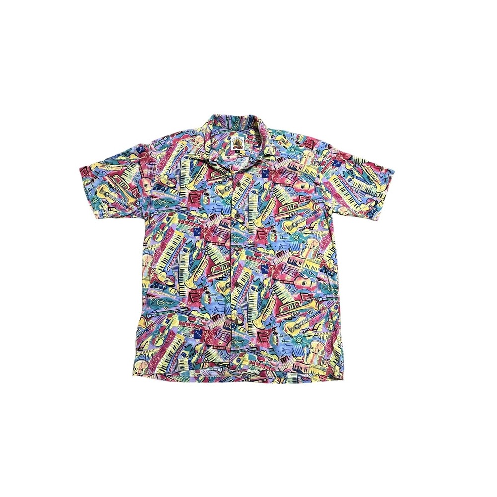 Max Boxxer Shirt Mens Medium Multicolor Music Print Button‎ Up Short Sleeve USA